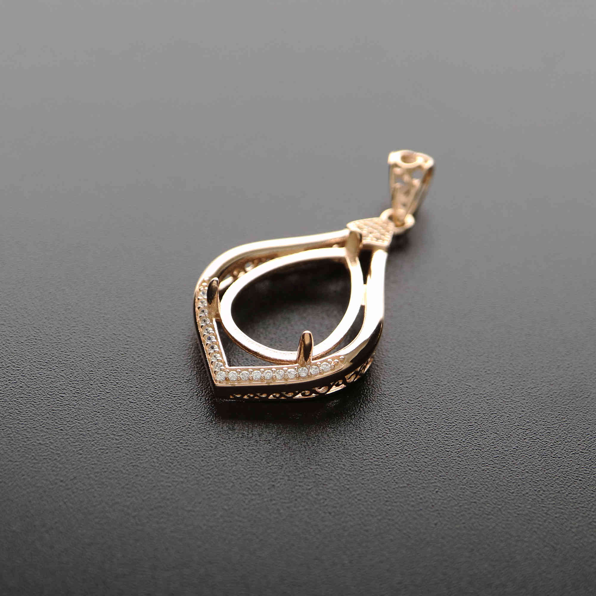 1Pcs Multiple Sizes Solid 925 Sterling Silver Pear Shape Cabochon Bezel Prong Settings DIY Gemstone Pendant Rose Gold Plated 1431038 - Click Image to Close